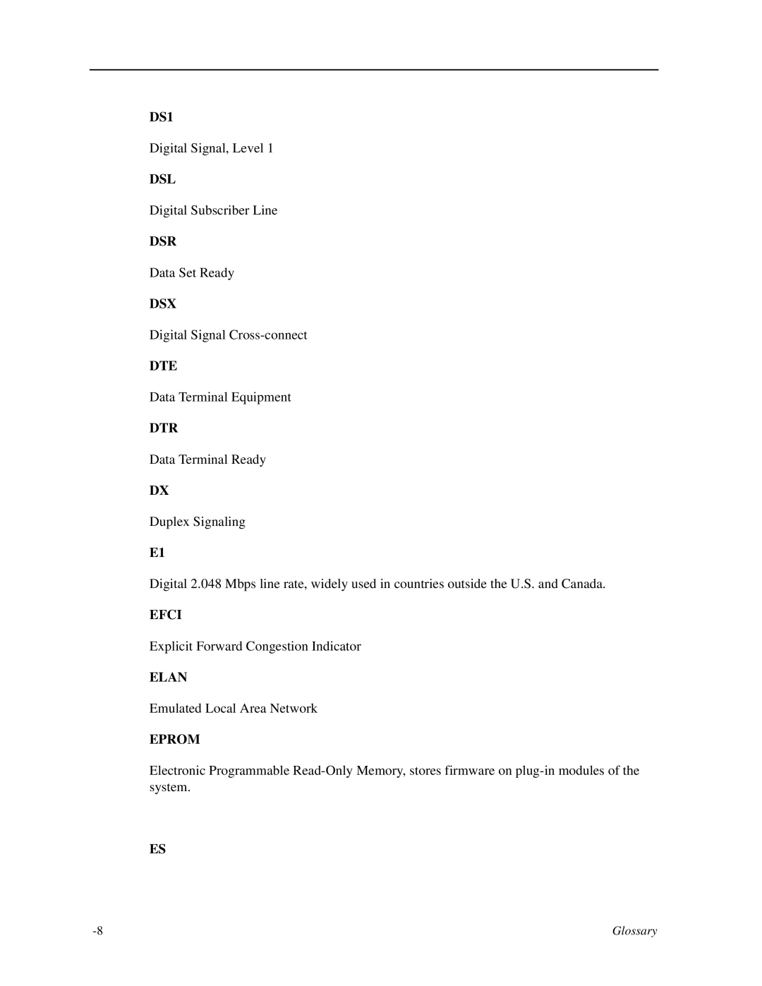 Zhone Technologies IMACS-200 manual DS1, Dsl, Dsr, Dsx, Dte, Dtr, Efci, Elan, Eprom 