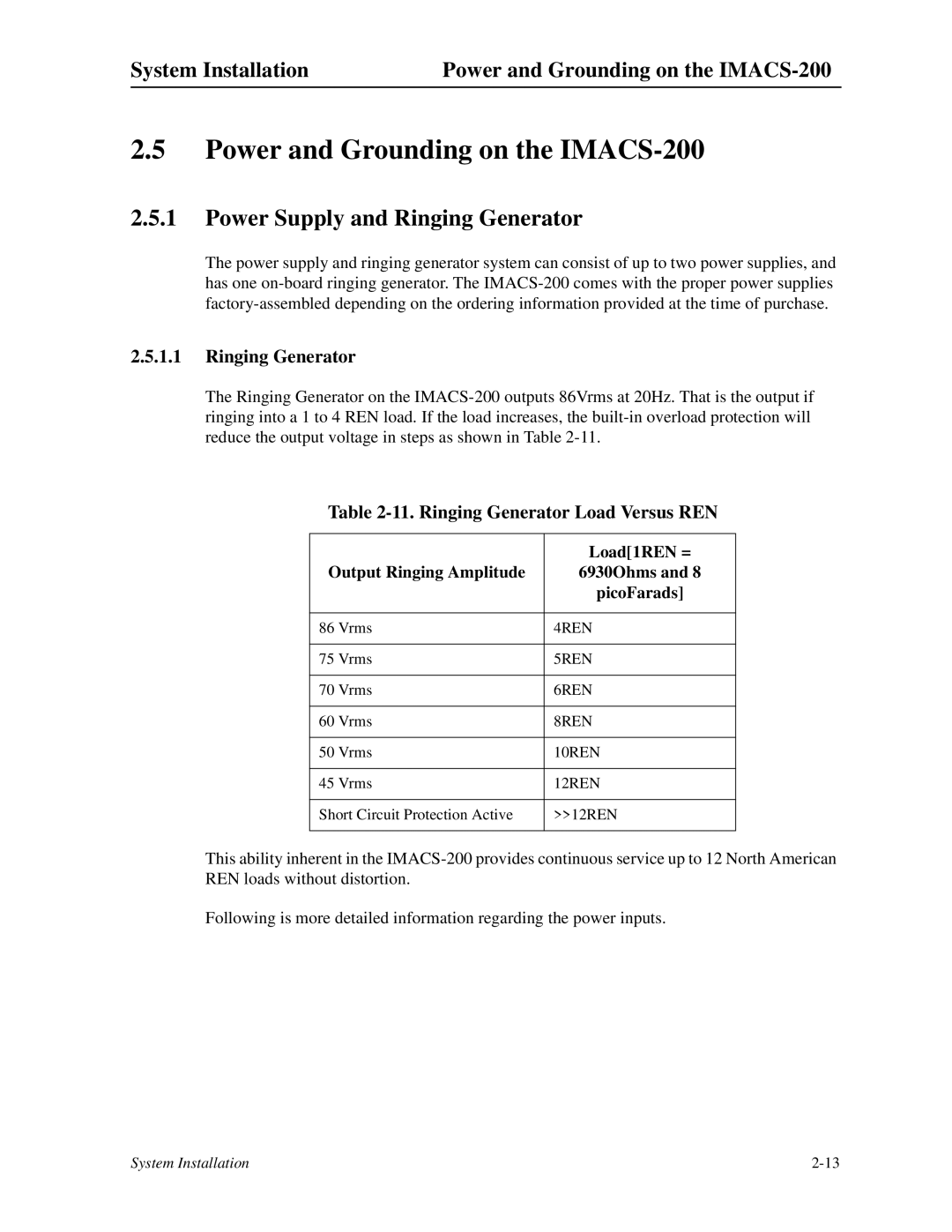 Zhone Technologies manual Power and Grounding on the IMACS-200, Power Supply and Ringing Generator 