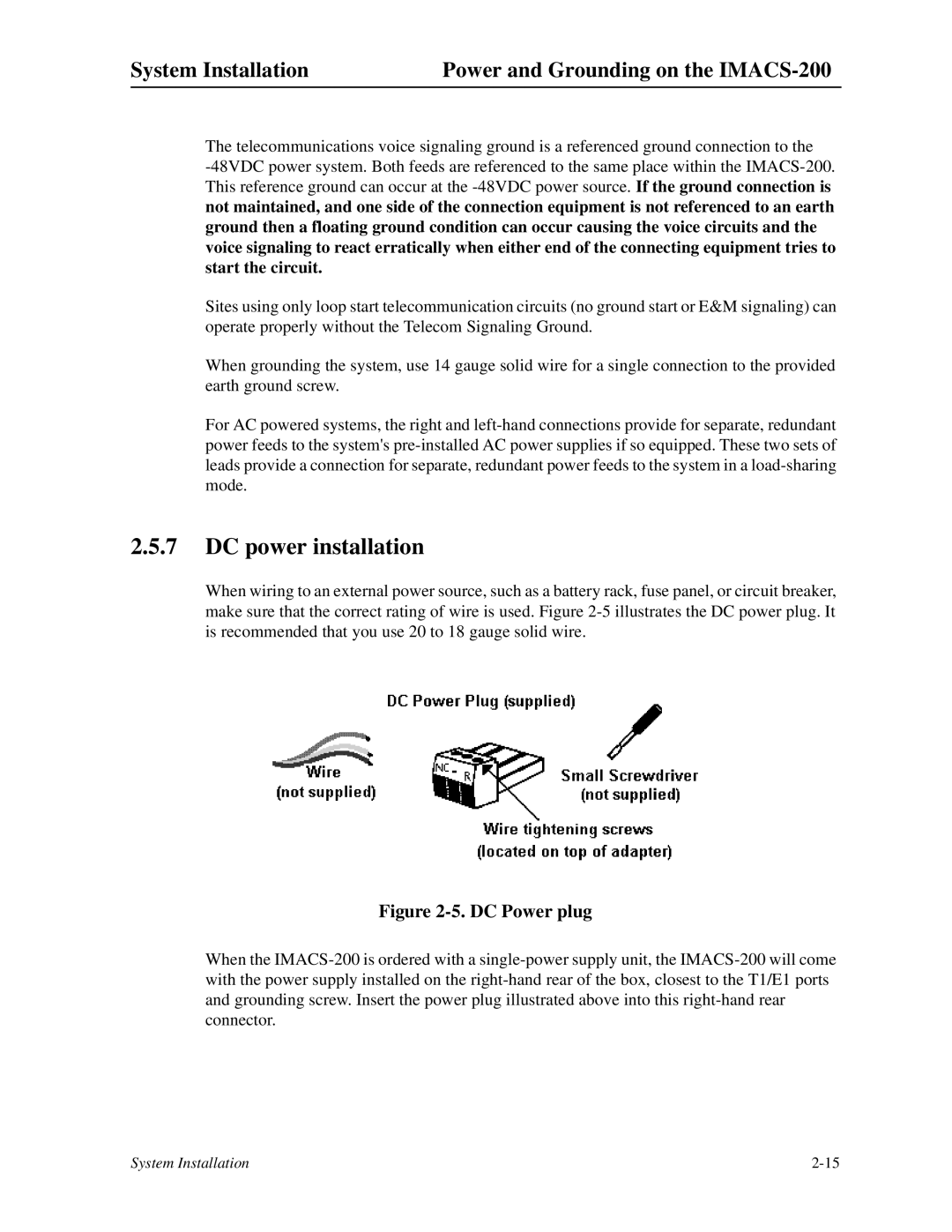 Zhone Technologies IMACS-200 manual DC power installation, DC Power plug 