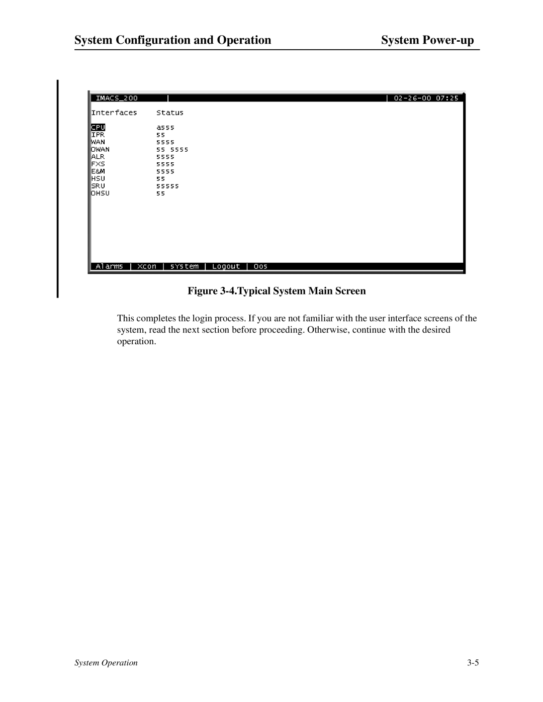 Zhone Technologies IMACS-200 manual Typical System Main Screen 