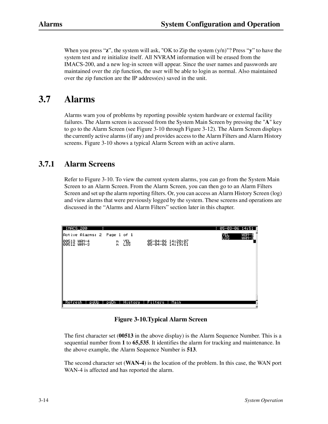 Zhone Technologies IMACS-200 manual Alarm Screens, Alarms System Configuration and Operation 