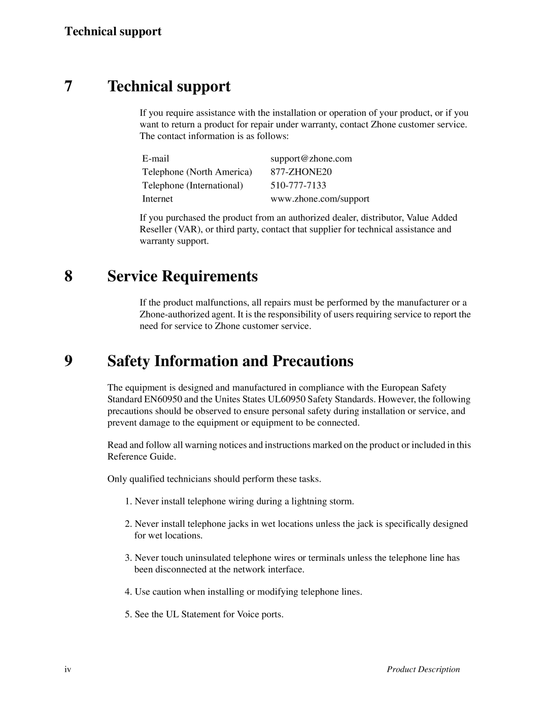 Zhone Technologies IMACS-200 manual Technical support, Service Requirements, Safety Information and Precautions 