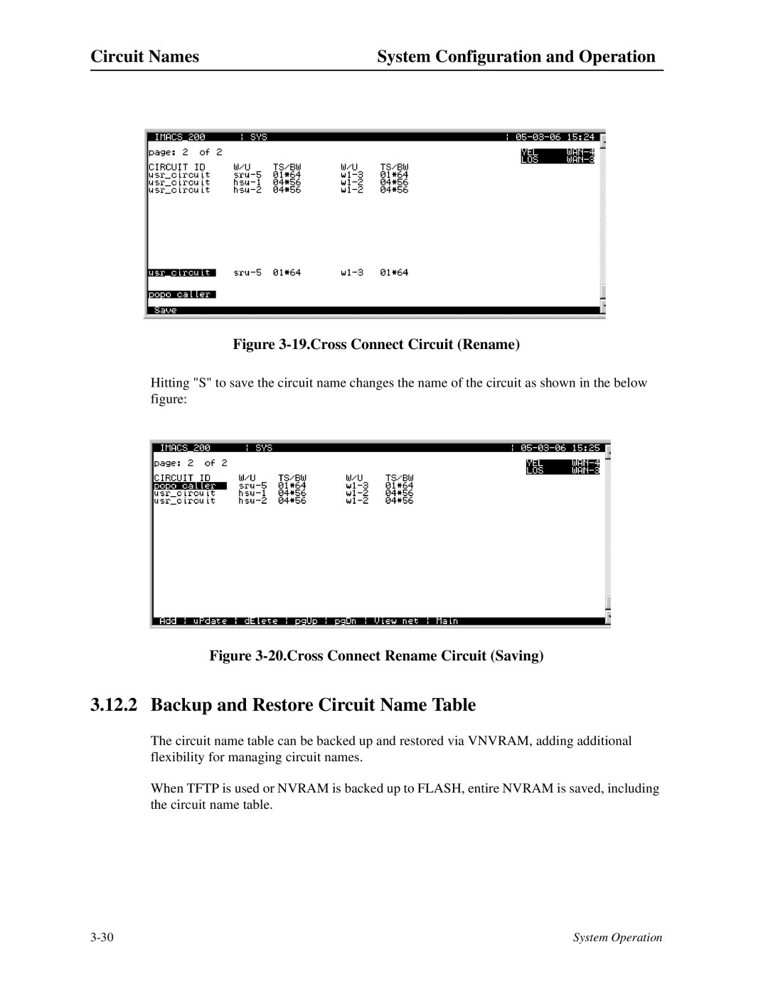 Zhone Technologies IMACS-200 manual Backup and Restore Circuit Name Table, Cross Connect Circuit Rename 