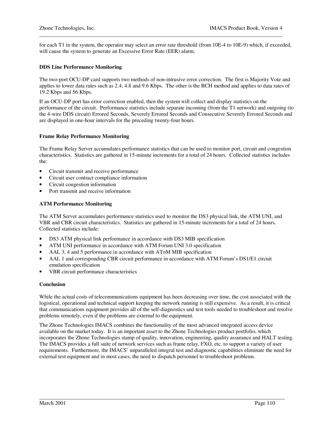 Zhone Technologies Network Device manual DDS Line Performance Monitoring, Frame Relay Performance Monitoring, Conclusion 