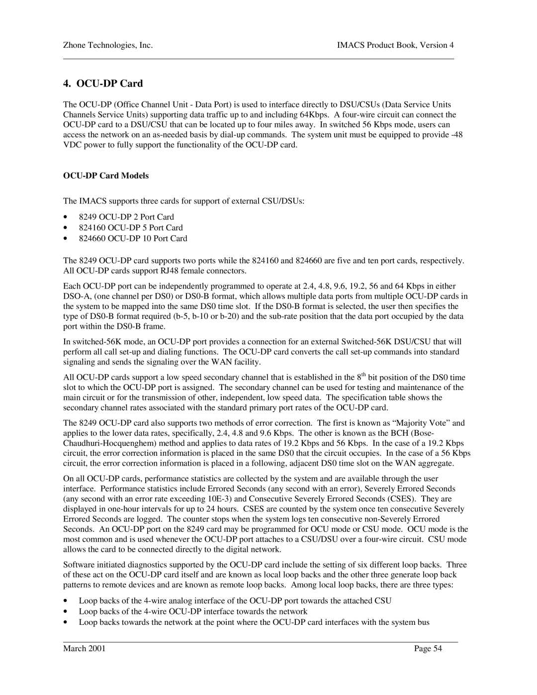 Zhone Technologies Network Device manual OCU-DP Card Models 