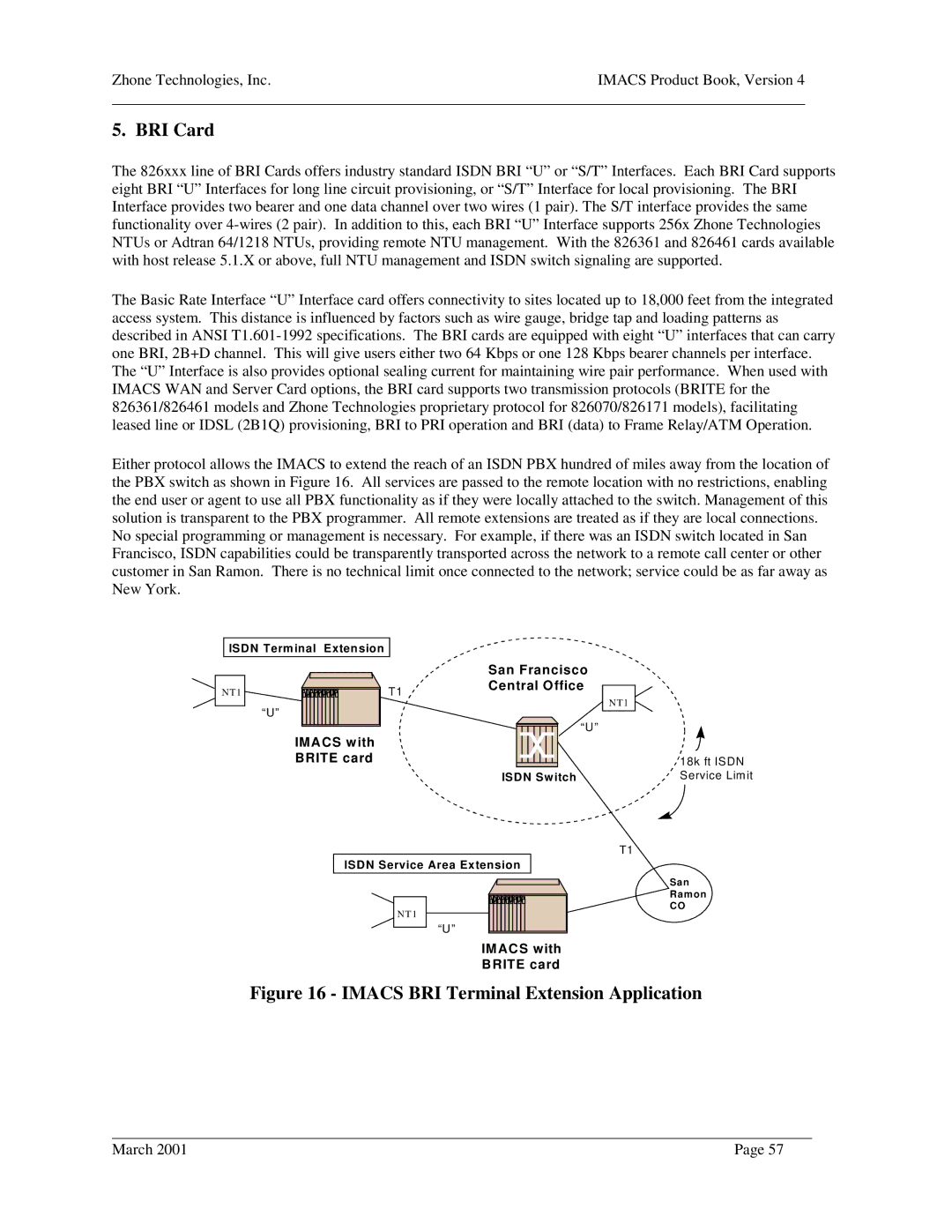 Zhone Technologies Network Device manual BRI Card, Imacs BRI Terminal Extension Application 