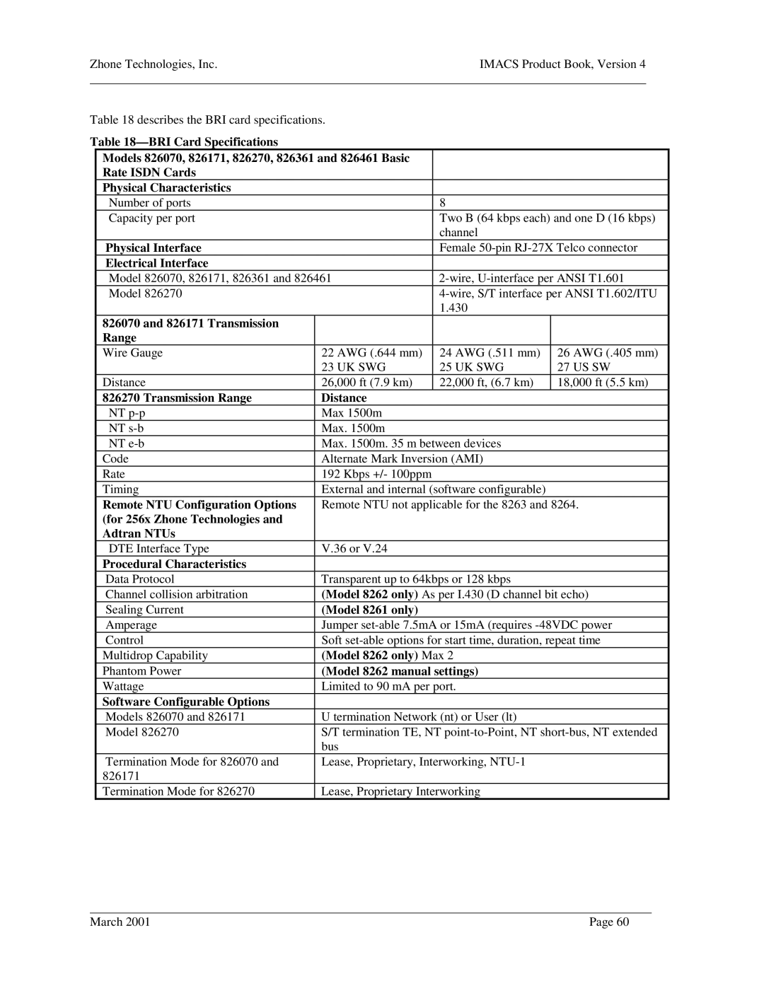 Zhone Technologies Network Device manual Transmission Range Distance, Remote NTU Configuration Options, Model 8261 only 