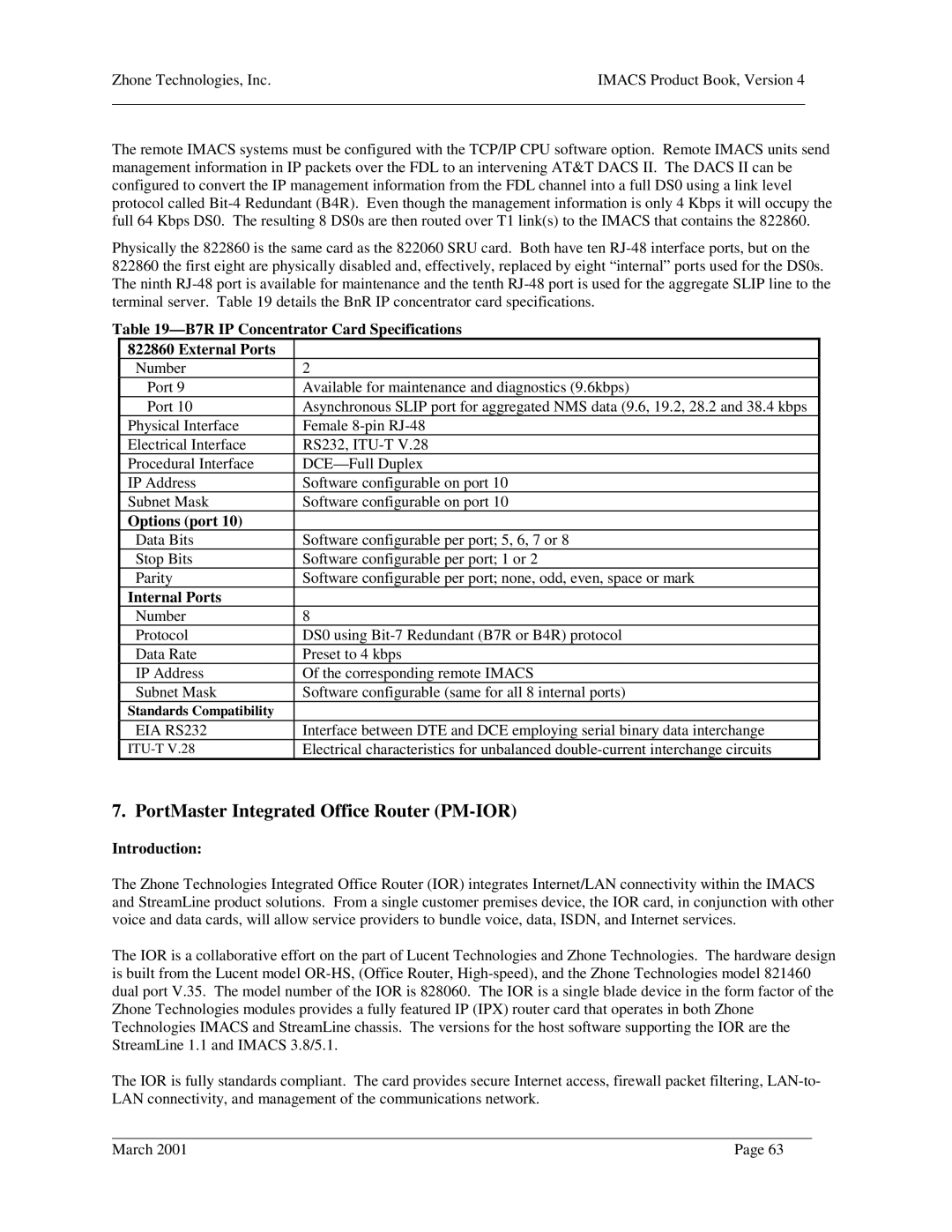 Zhone Technologies Network Device PortMaster Integrated Office Router PM-IOR, Options port, Internal Ports, Introduction 