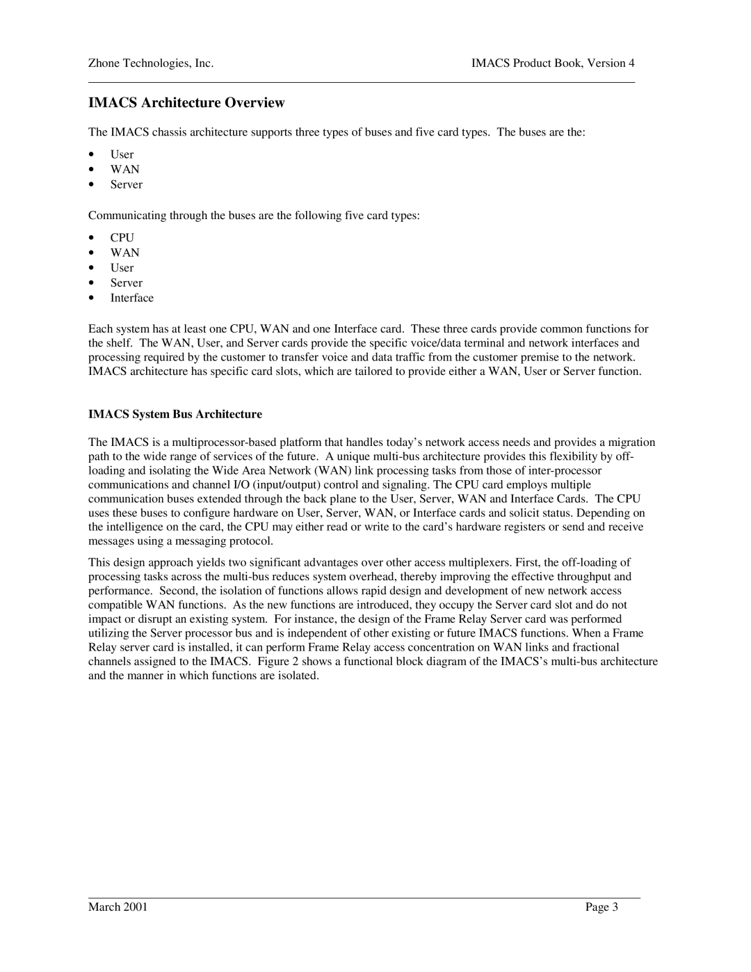 Zhone Technologies Network Device manual Imacs Architecture Overview, Cpu Wan, Imacs System Bus Architecture 