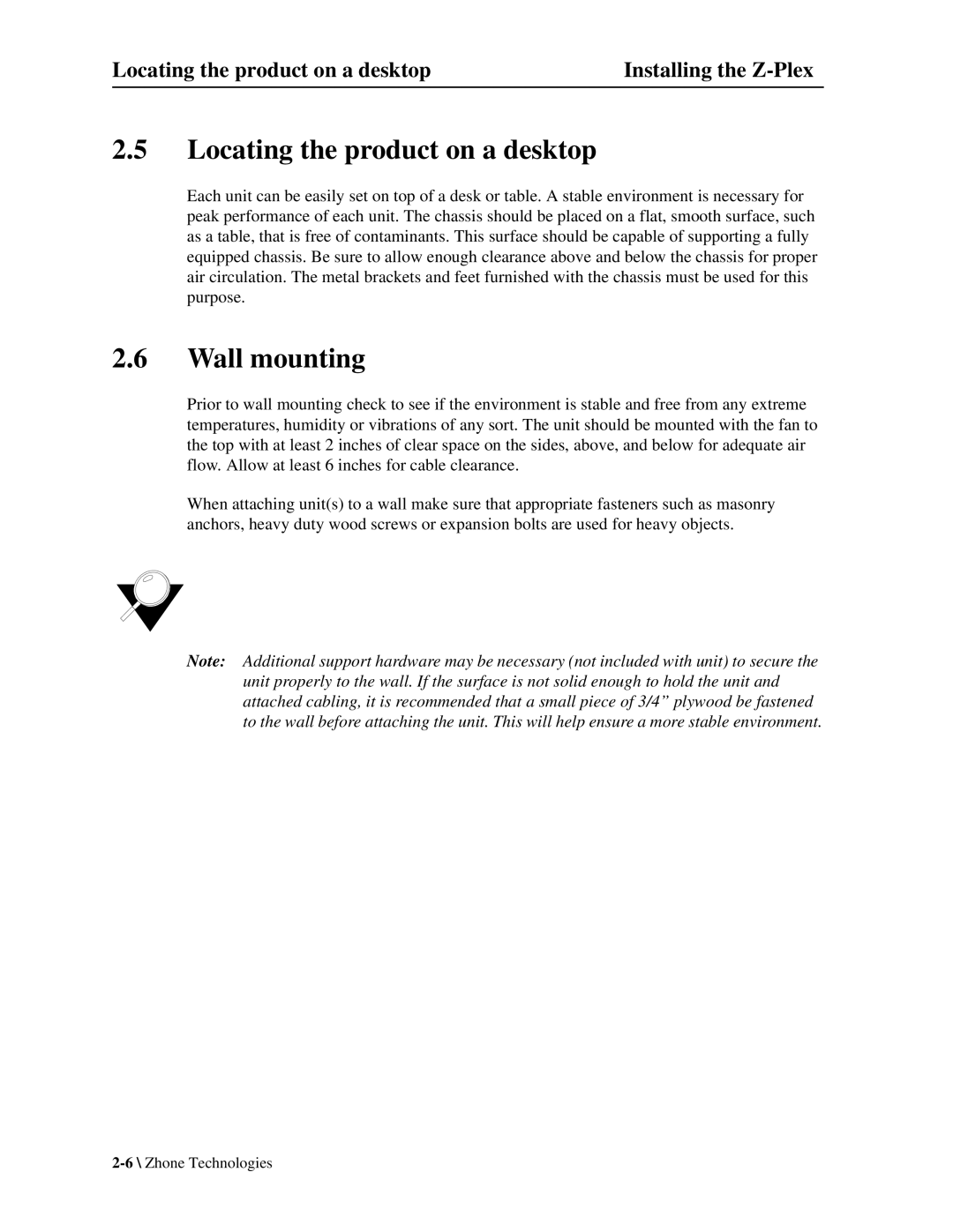 Zhone Technologies Z-PLEX-10-24-DOC-SC manual Locating the product on a desktop, Wall mounting 