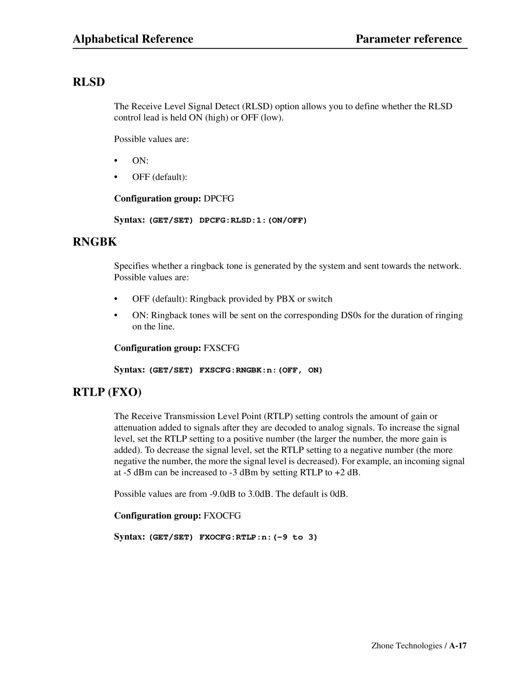 Zhone Technologies Z-PLEX-10-24-DOC-SC manual Rlsd, Rngbk, Rtlp FXO 