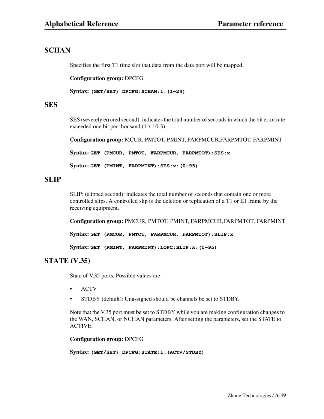 Zhone Technologies Z-PLEX-10-24-DOC-SC manual Schan, Ses, Slip, State 