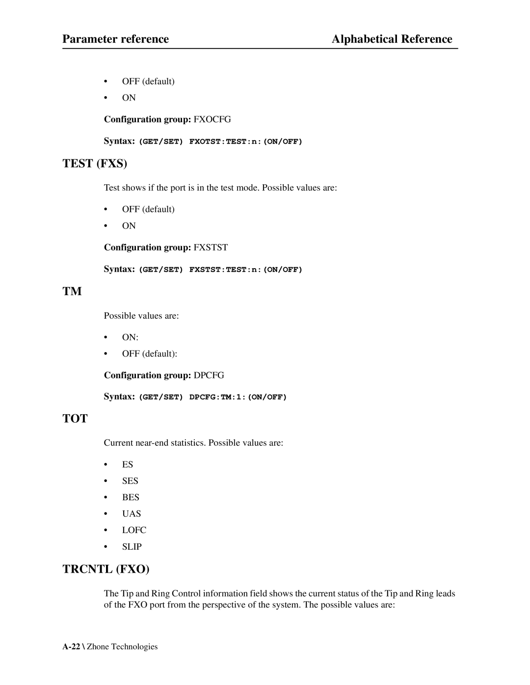 Zhone Technologies Z-PLEX-10-24-DOC-SC manual Test FXS, Tot, Trcntl FXO 