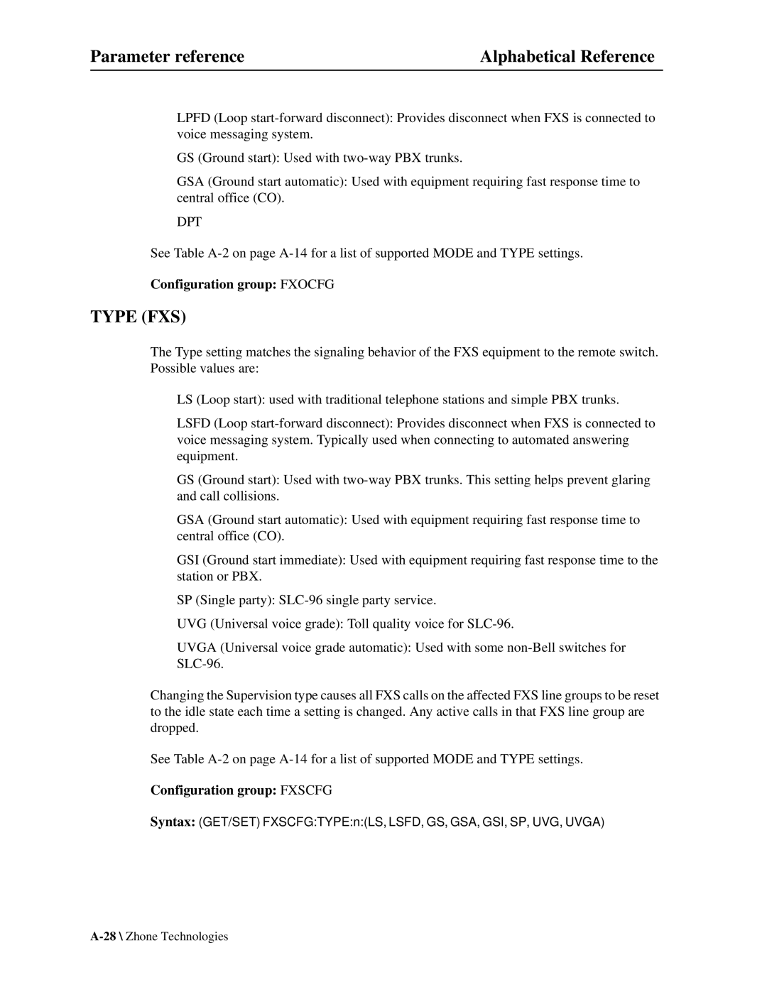 Zhone Technologies Z-PLEX-10-24-DOC-SC manual Type FXS 