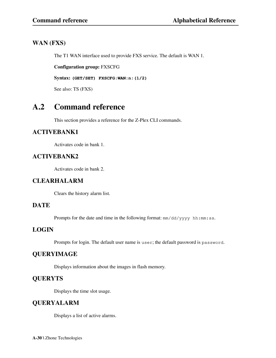 Zhone Technologies Z-PLEX-10-24-DOC-SC manual Command reference 