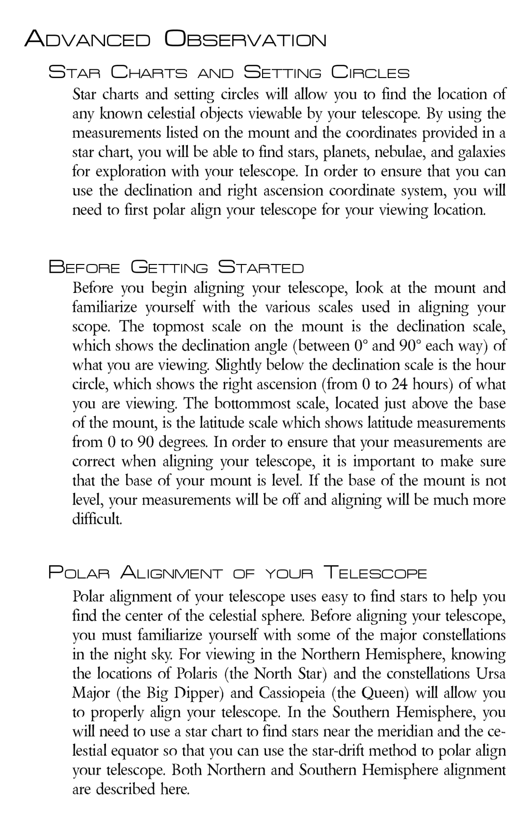 Zhumell ECLIPSE 114 manual Advanced Observation, Star Charts and Setting Circles 