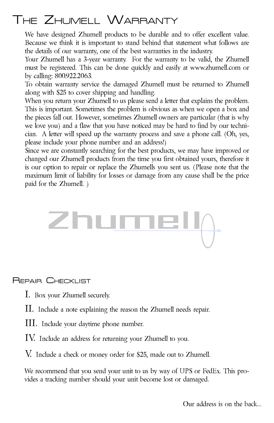 Zhumell ECLIPSE 114 manual Zhumell Warranty 