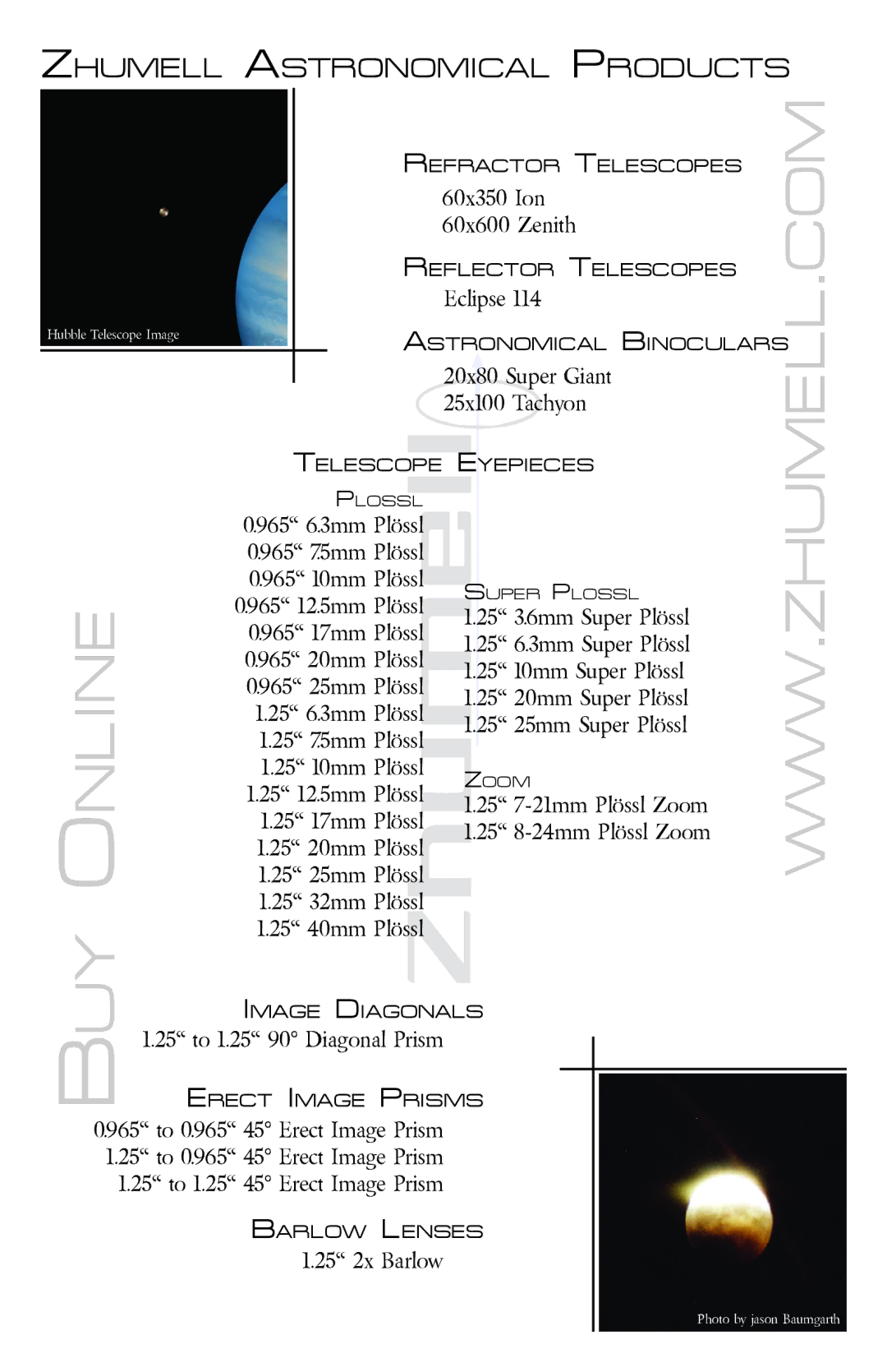 Zhumell ECLIPSE 114 manual Com, Zhumell Astronomical Products 