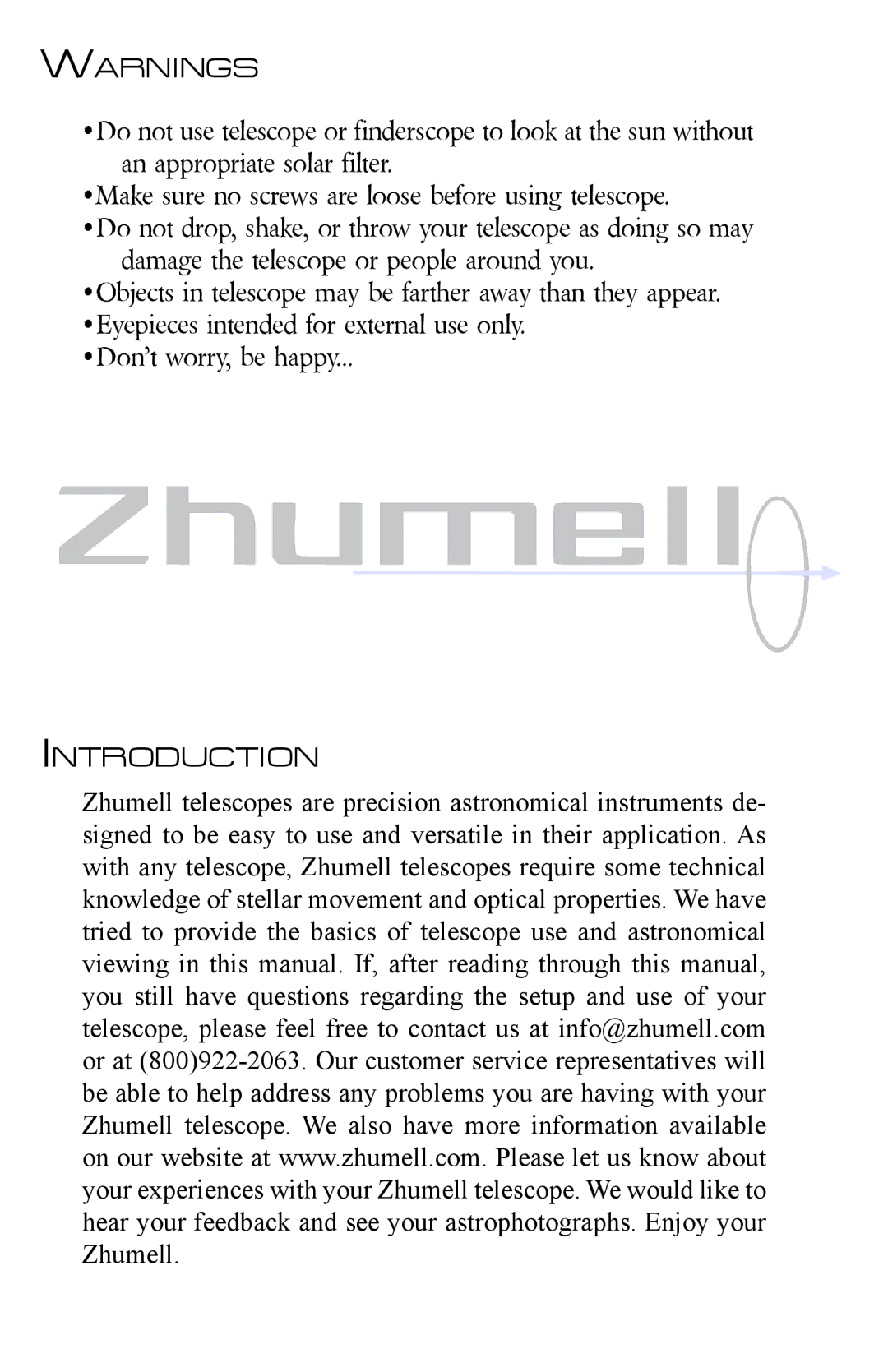 Zhumell ECLIPSE 114 manual Introduction 