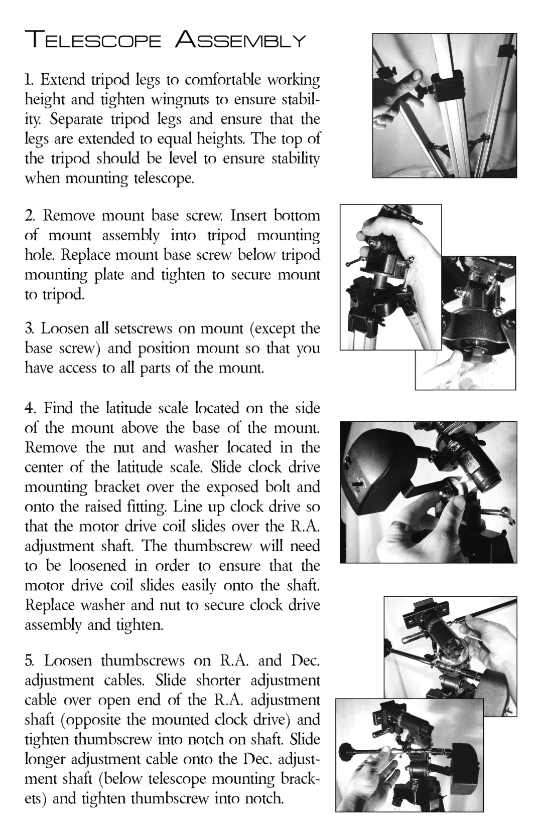 Zhumell ECLIPSE 114 manual Telescope Assembly 