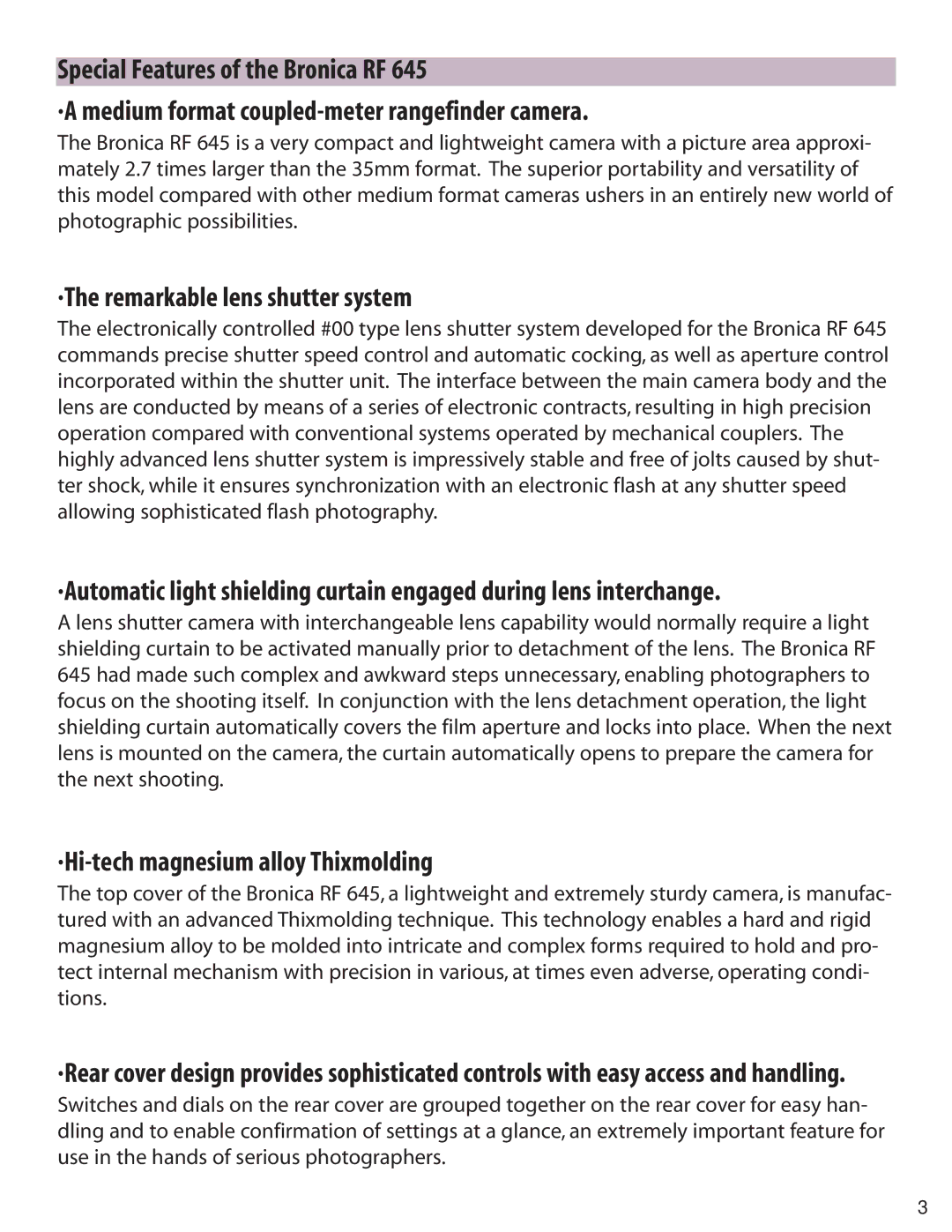 Zhumell RF645 manual ·The remarkable lens shutter system, ·Hi-tech magnesium alloy Thixmolding 