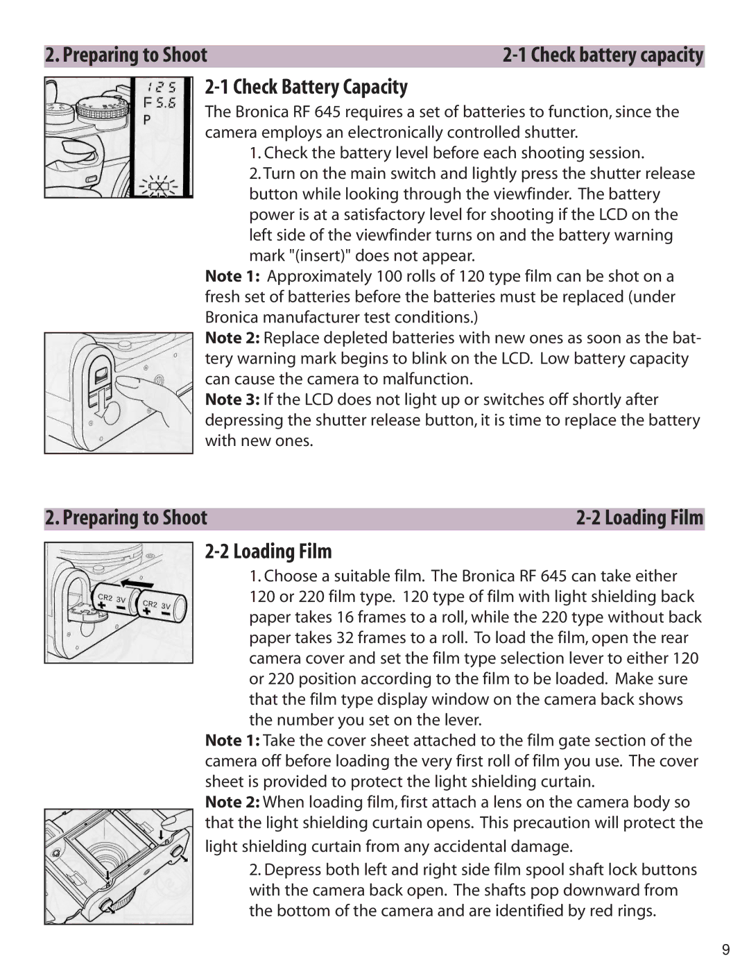 Zhumell RF645 manual Preparing to Shoot, Check Battery Capacity, Loading Film 