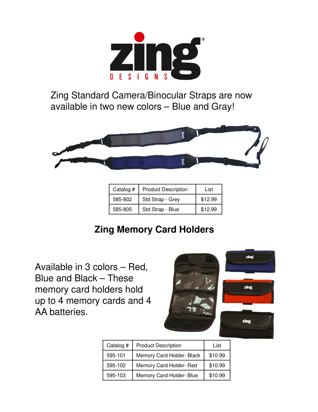 Zing Magic 585-802, 595-101, 585-805, 595-102, 595-103 manual Zing Memory Card Holders 