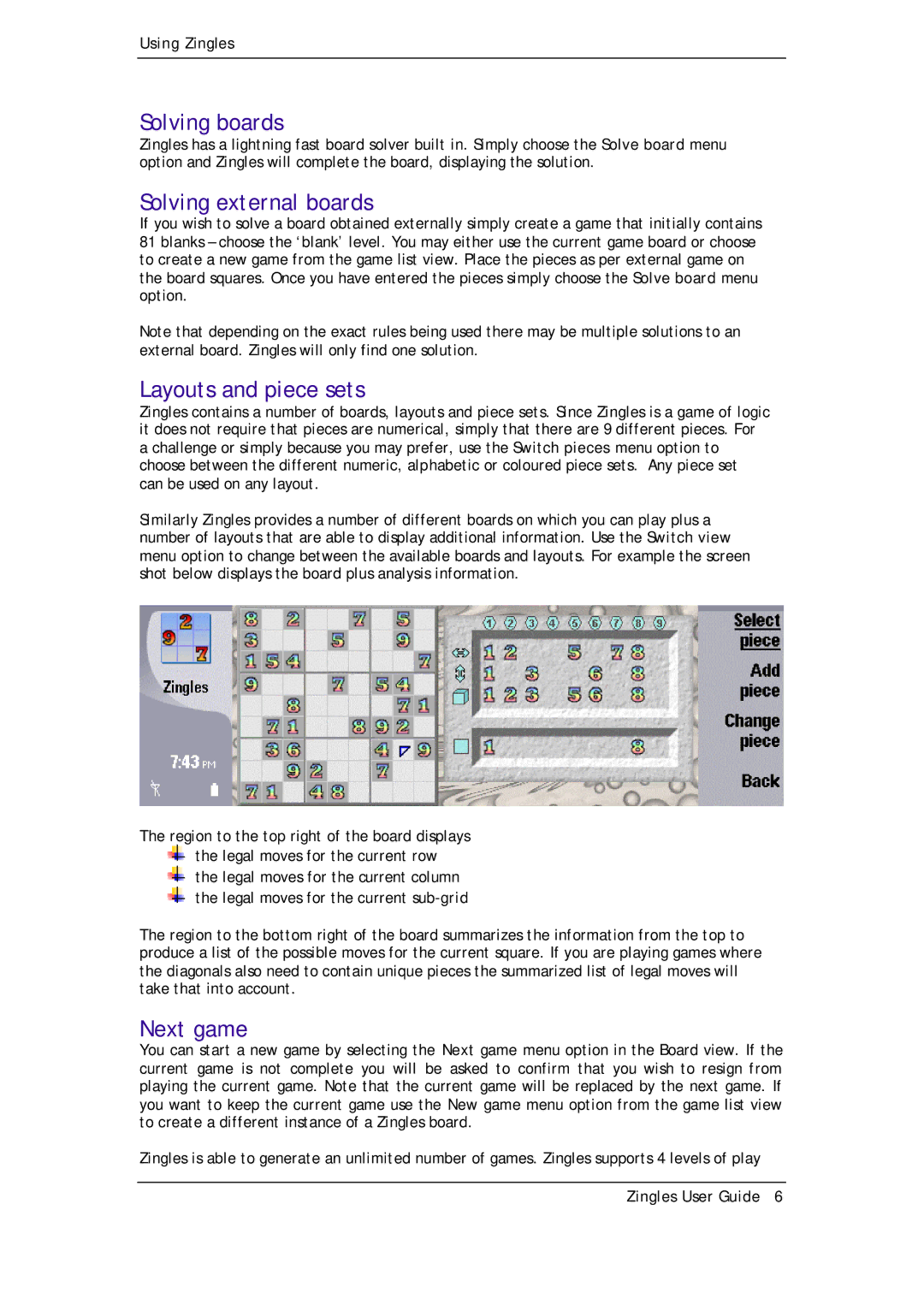 Zing Magic Series 80 manual Solving boards, Solving external boards, Layouts and piece sets, Next game 