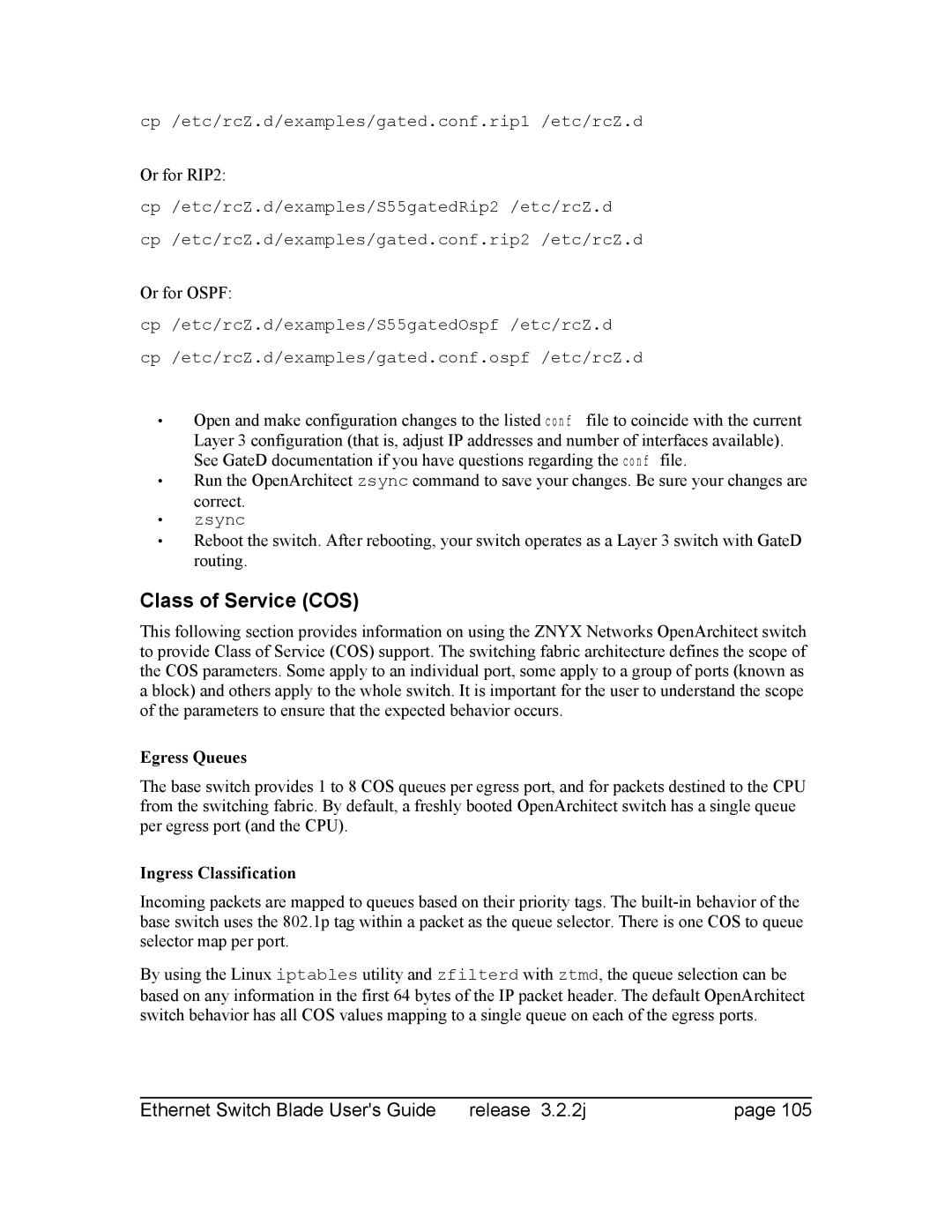 Znyx Networks bh5700 manual Class of Service COS, Egress Queues, Ingress Classification 