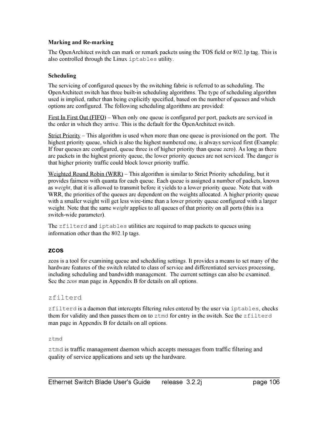 Znyx Networks bh5700 manual Zcos, Marking and Re-marking, Scheduling 