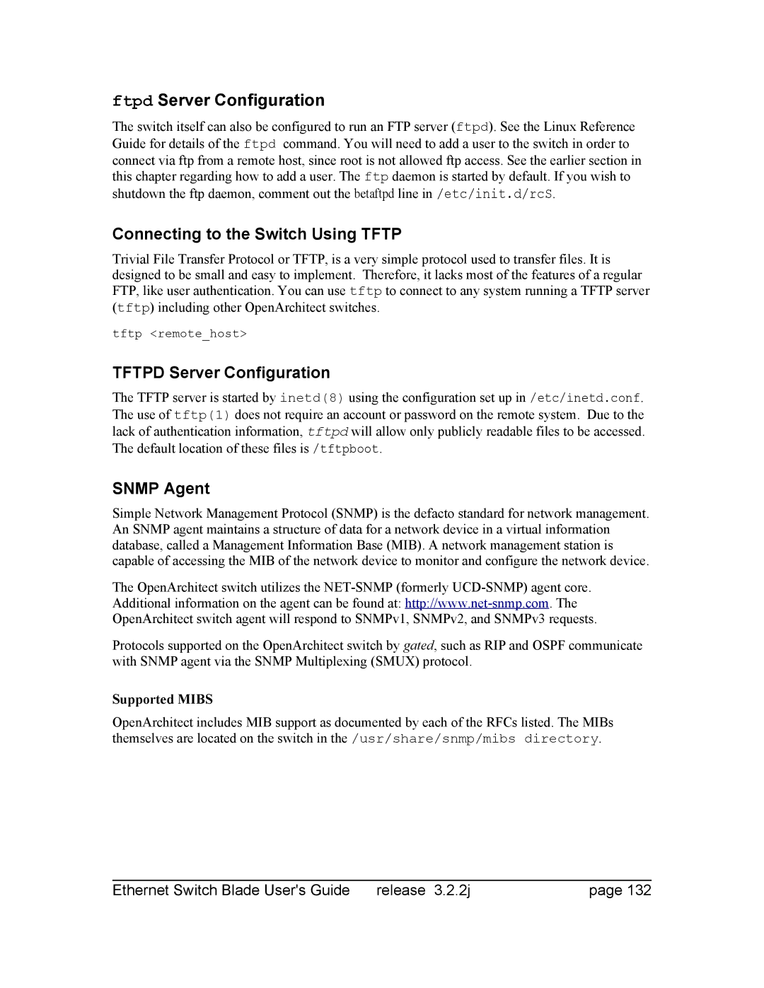 Znyx Networks bh5700 manual Connecting to the Switch Using Tftp, Tftpd Server Configuration, Snmp Agent 