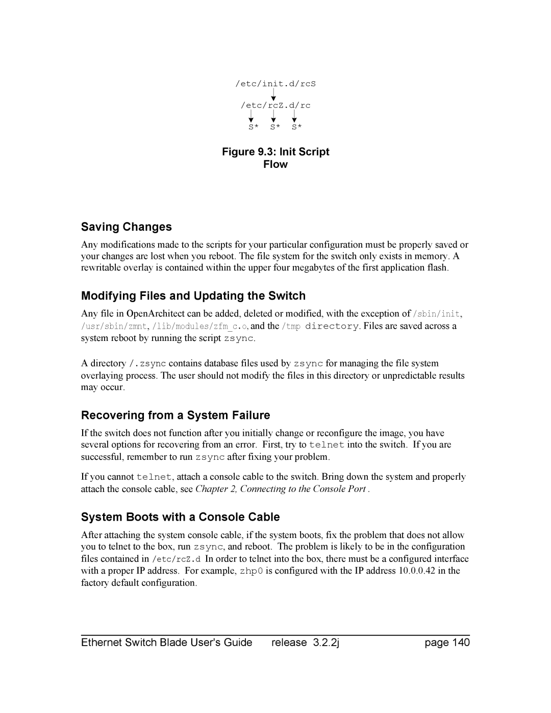 Znyx Networks bh5700 manual Saving Changes, Modifying Files and Updating the Switch, Recovering from a System Failure 