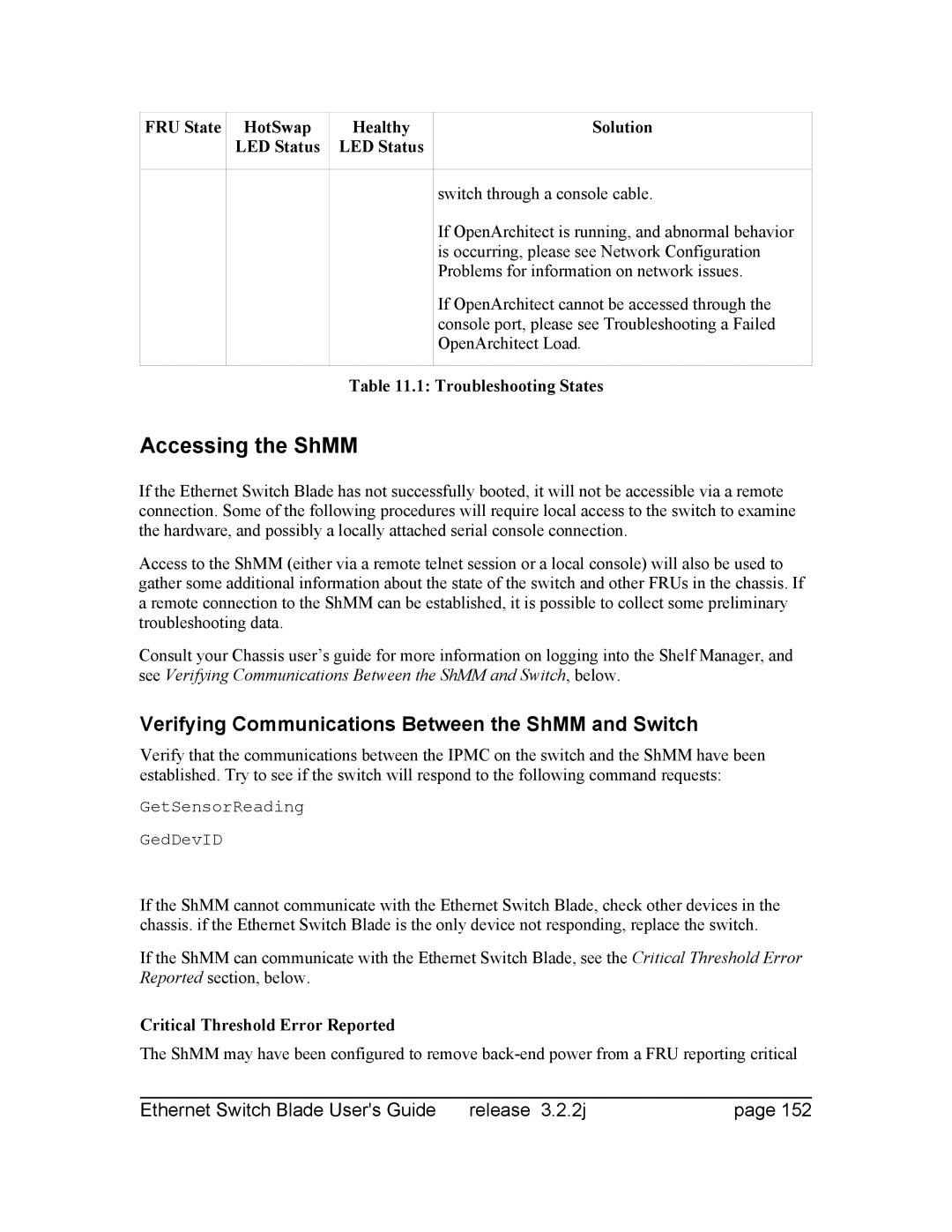 Znyx Networks bh5700 Accessing the ShMM, Verifying Communications Between the ShMM and Switch, Troubleshooting States 