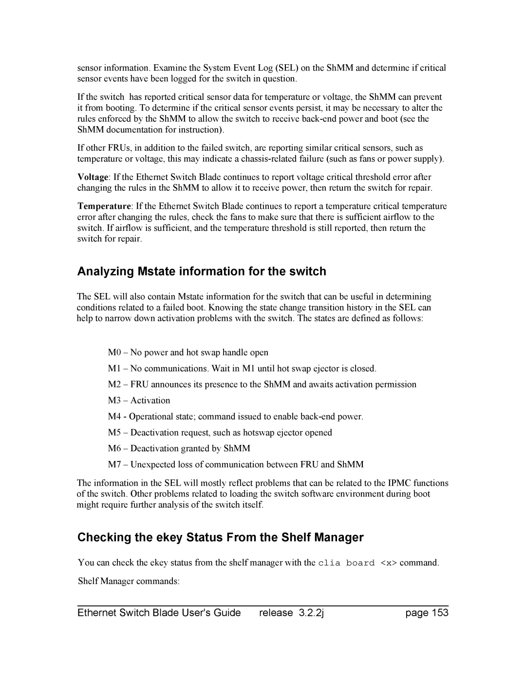 Znyx Networks bh5700 manual Analyzing Mstate information for the switch, Checking the ekey Status From the Shelf Manager 