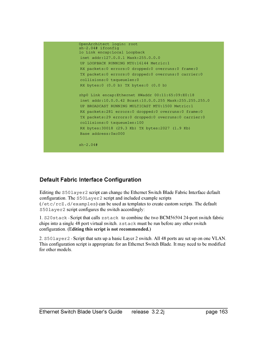 Znyx Networks bh5700 manual Default Fabric Interface Configuration 