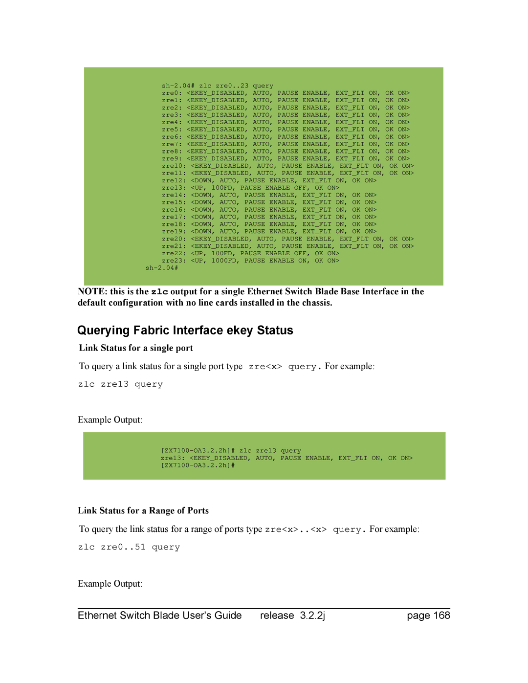 Znyx Networks bh5700 manual Querying Fabric Interface ekey Status 