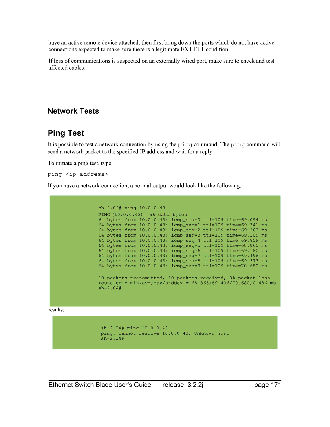 Znyx Networks bh5700 manual Ping Test, Network Tests 