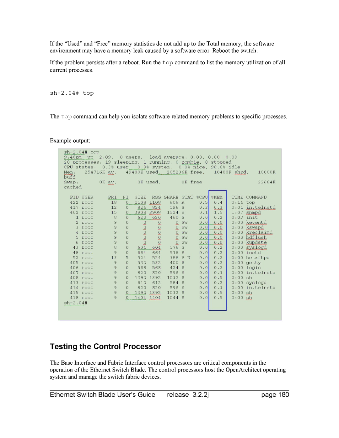 Znyx Networks bh5700 manual Testing the Control Processor 