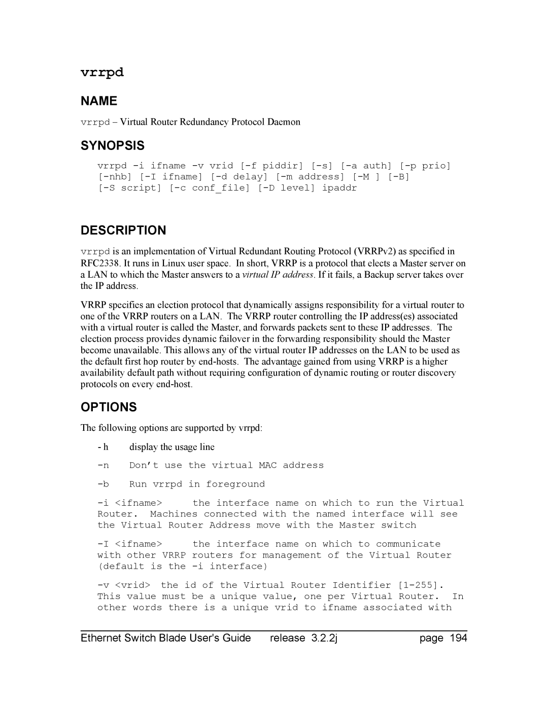 Znyx Networks bh5700 manual Vrrpd Virtual Router Redundancy Protocol Daemon 