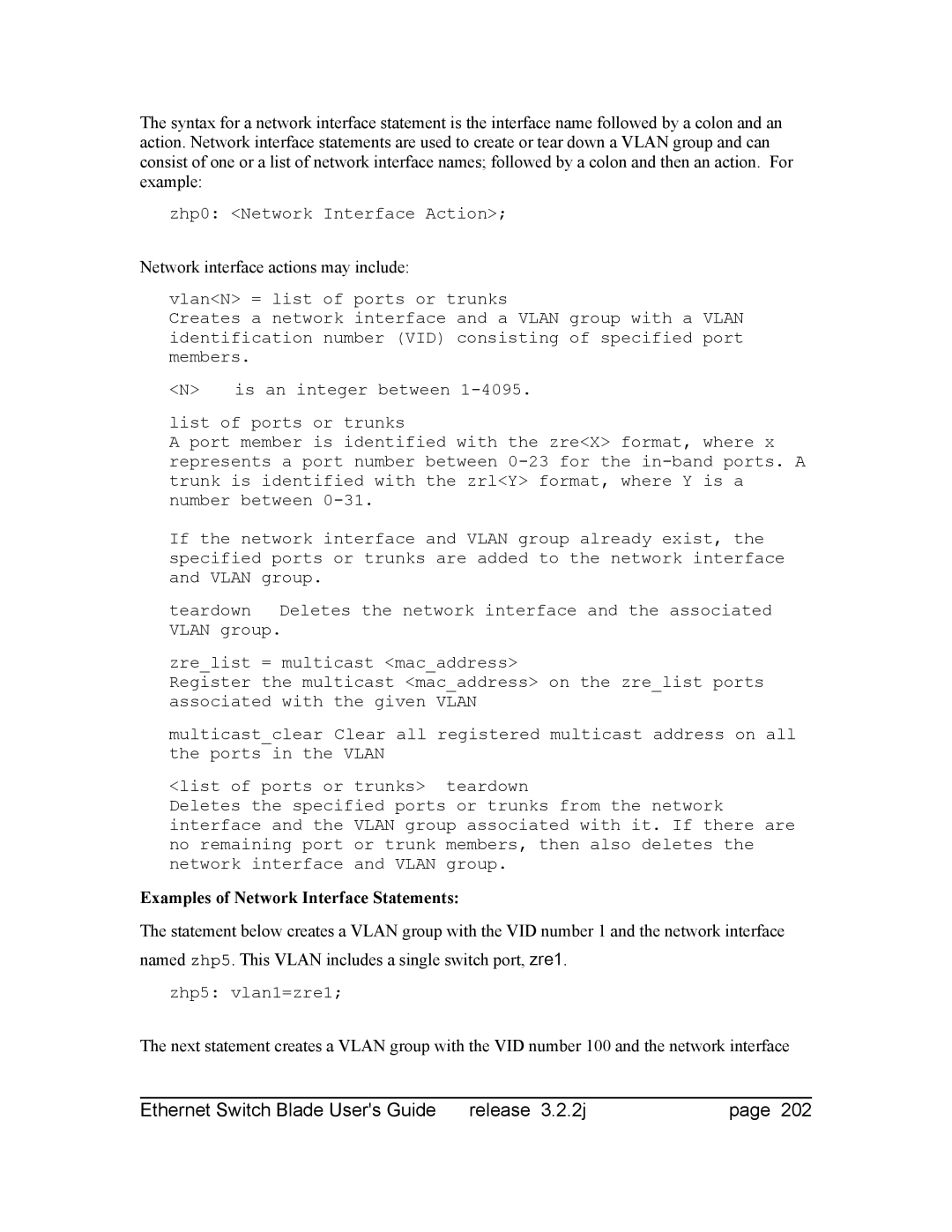 Znyx Networks bh5700 manual Network interface actions may include, Examples of Network Interface Statements 