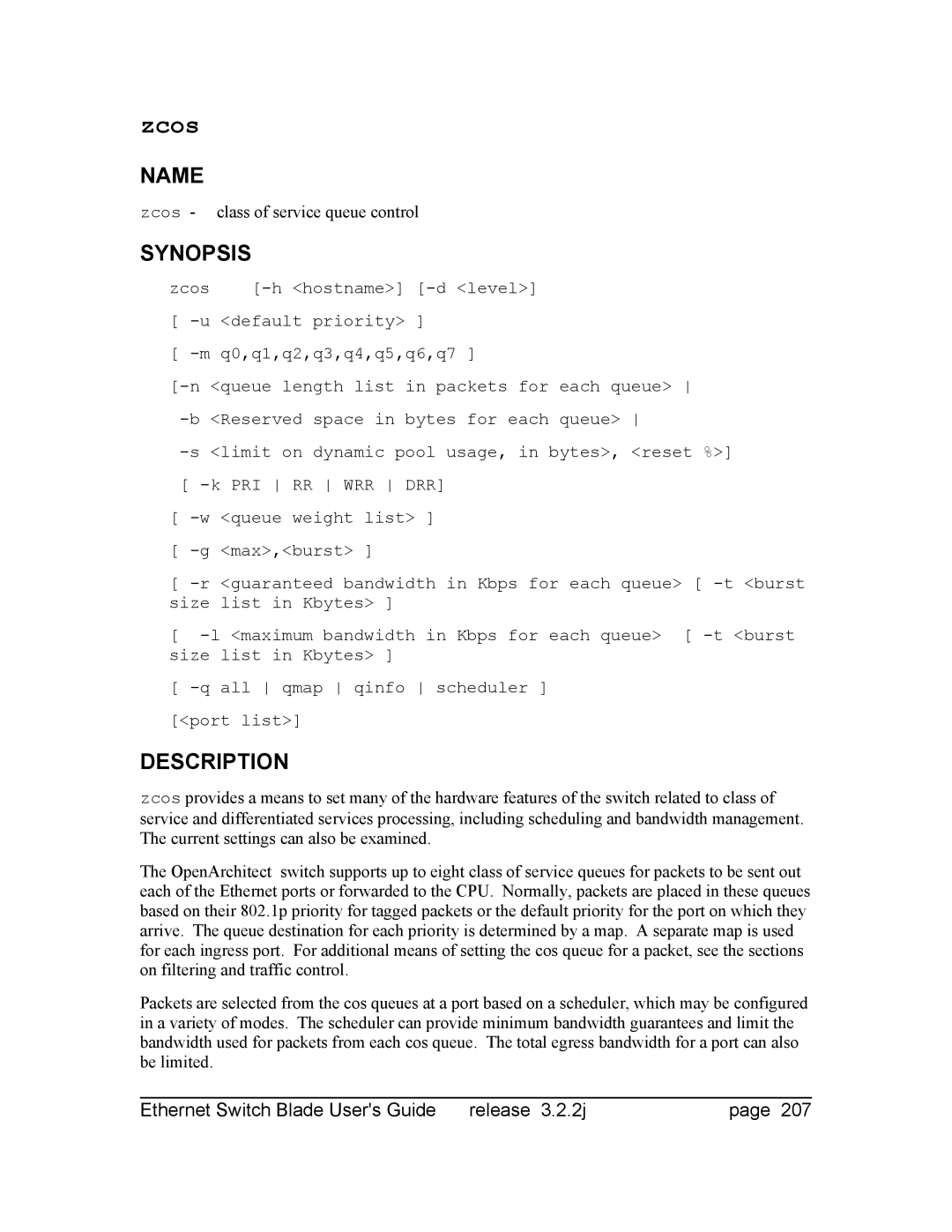 Znyx Networks bh5700 manual Zcos class of service queue control 