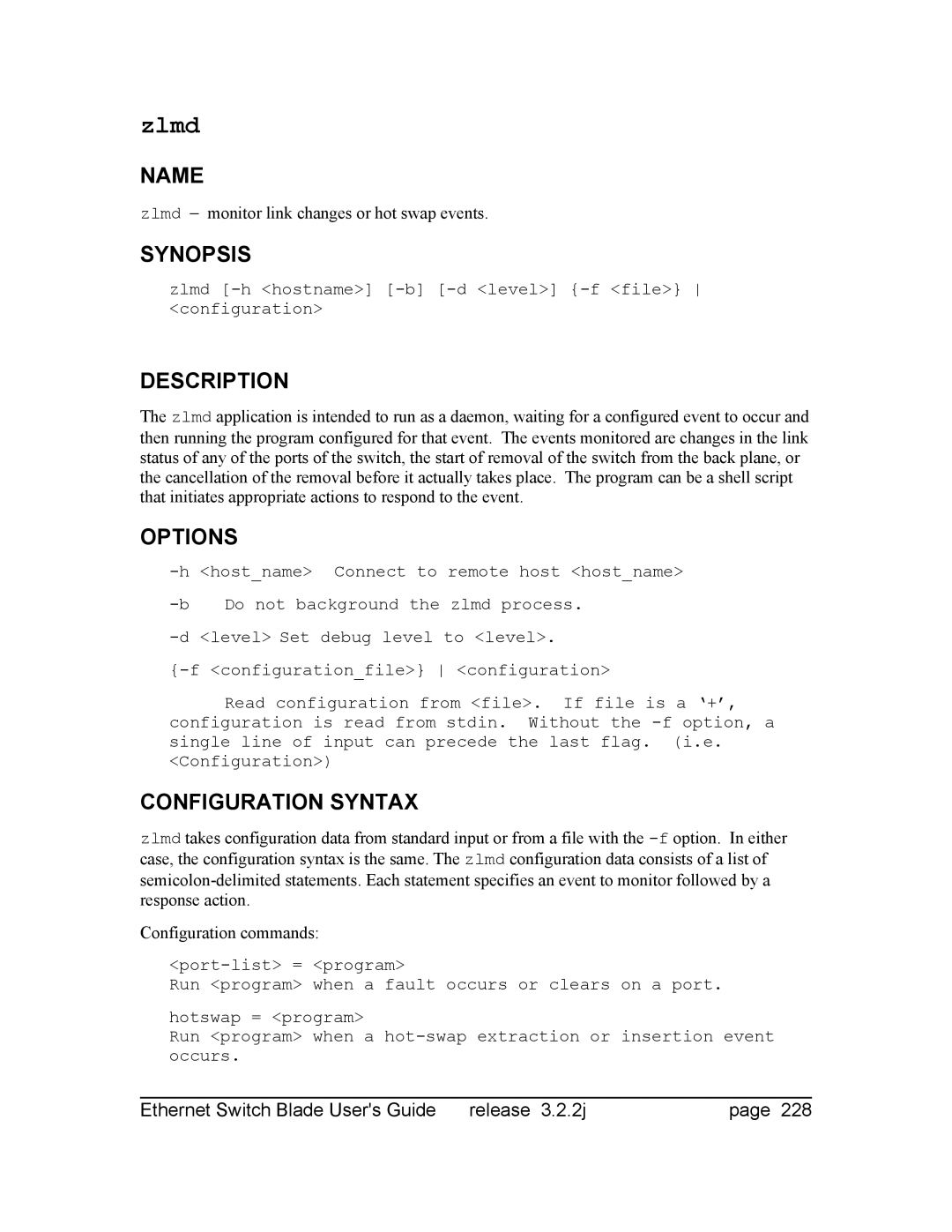 Znyx Networks bh5700 manual Zlmd − monitor link changes or hot swap events 