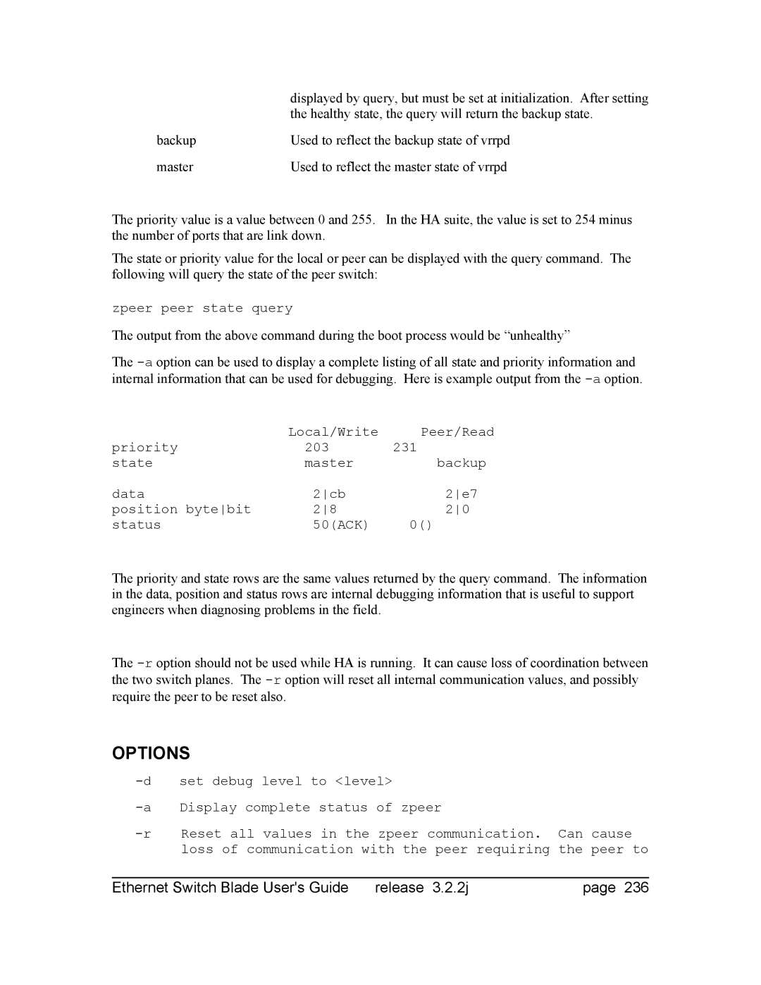 Znyx Networks bh5700 manual Healthy state, the query will return the backup state 