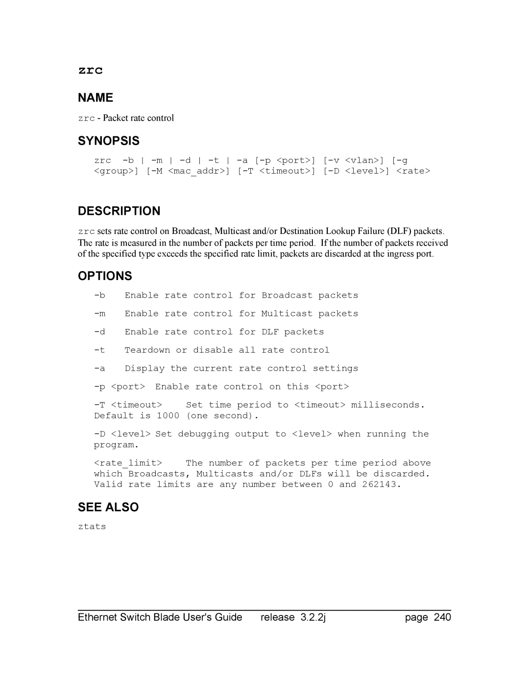 Znyx Networks bh5700 manual Zrc Packet rate control 