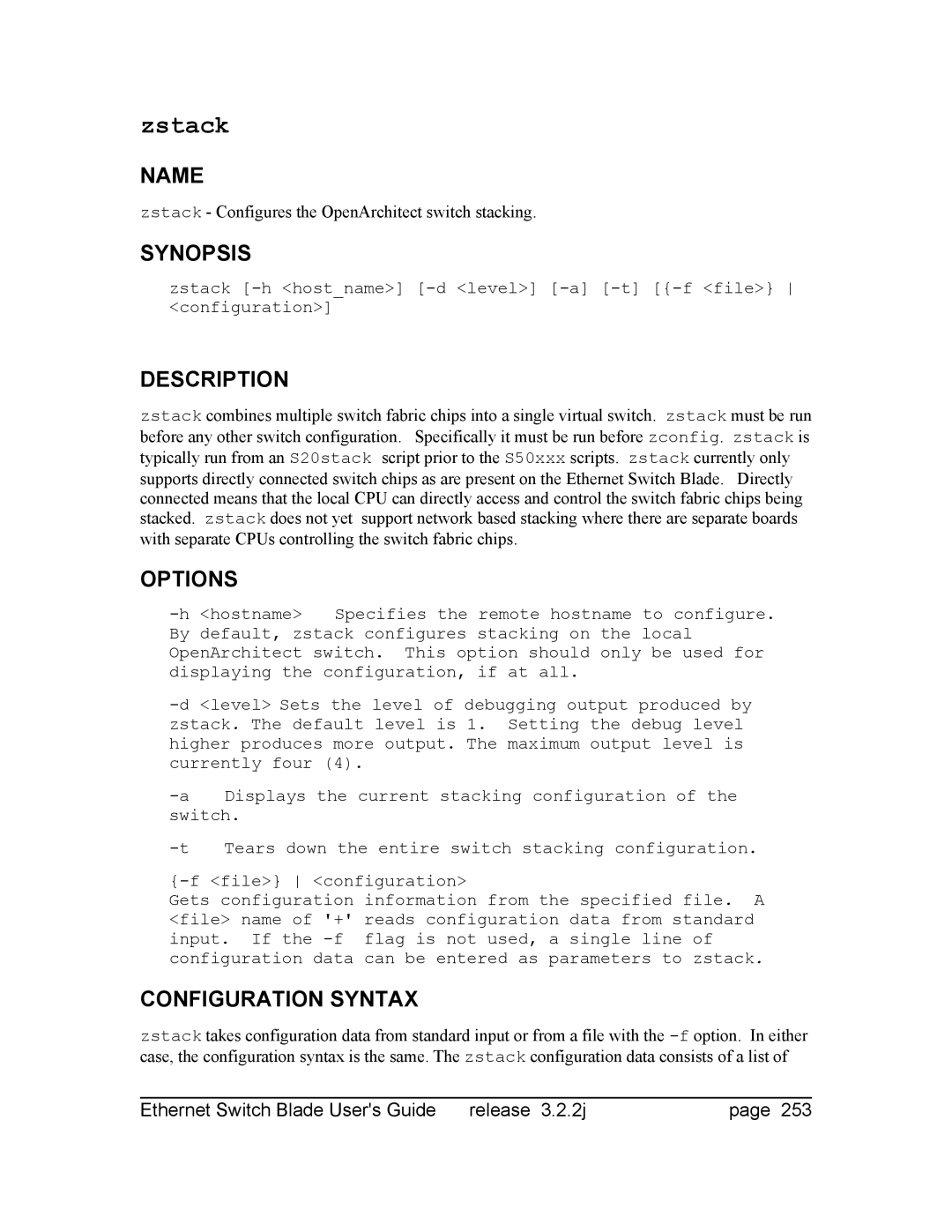 Znyx Networks bh5700 manual Zstack Configures the OpenArchitect switch stacking 