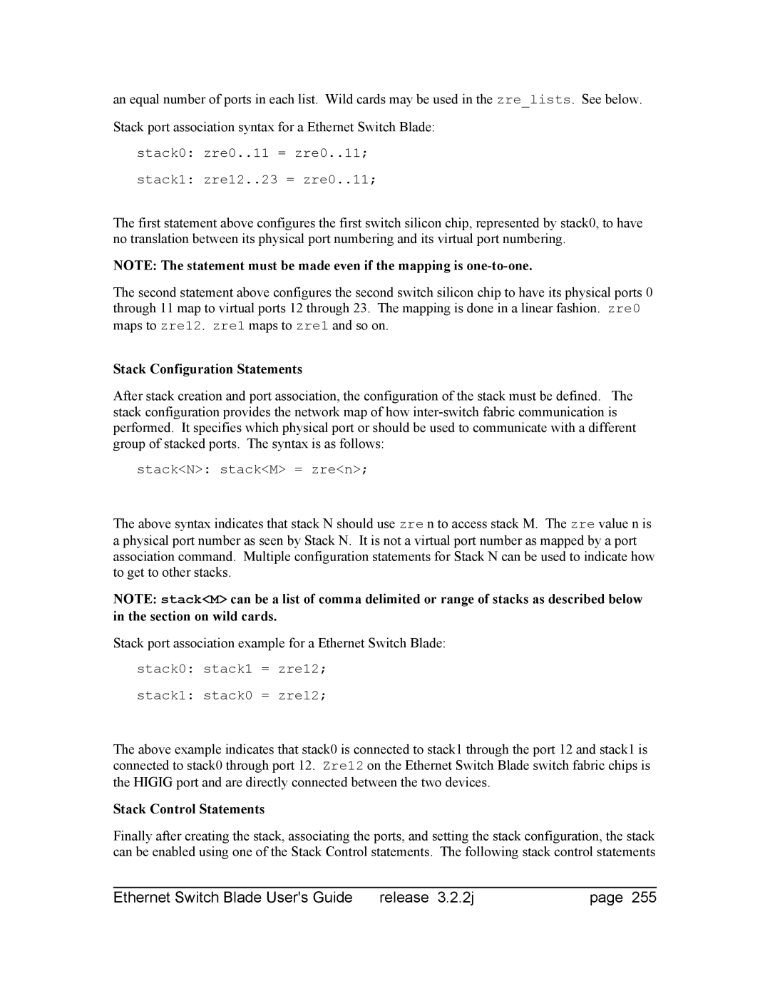 Znyx Networks bh5700 manual Stack Configuration Statements, Stack Control Statements 