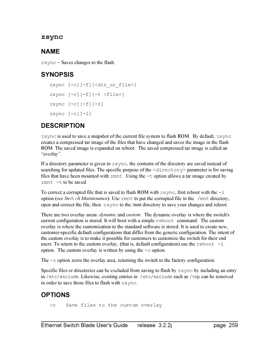 Znyx Networks bh5700 manual Zsync − Saves changes to the flash 