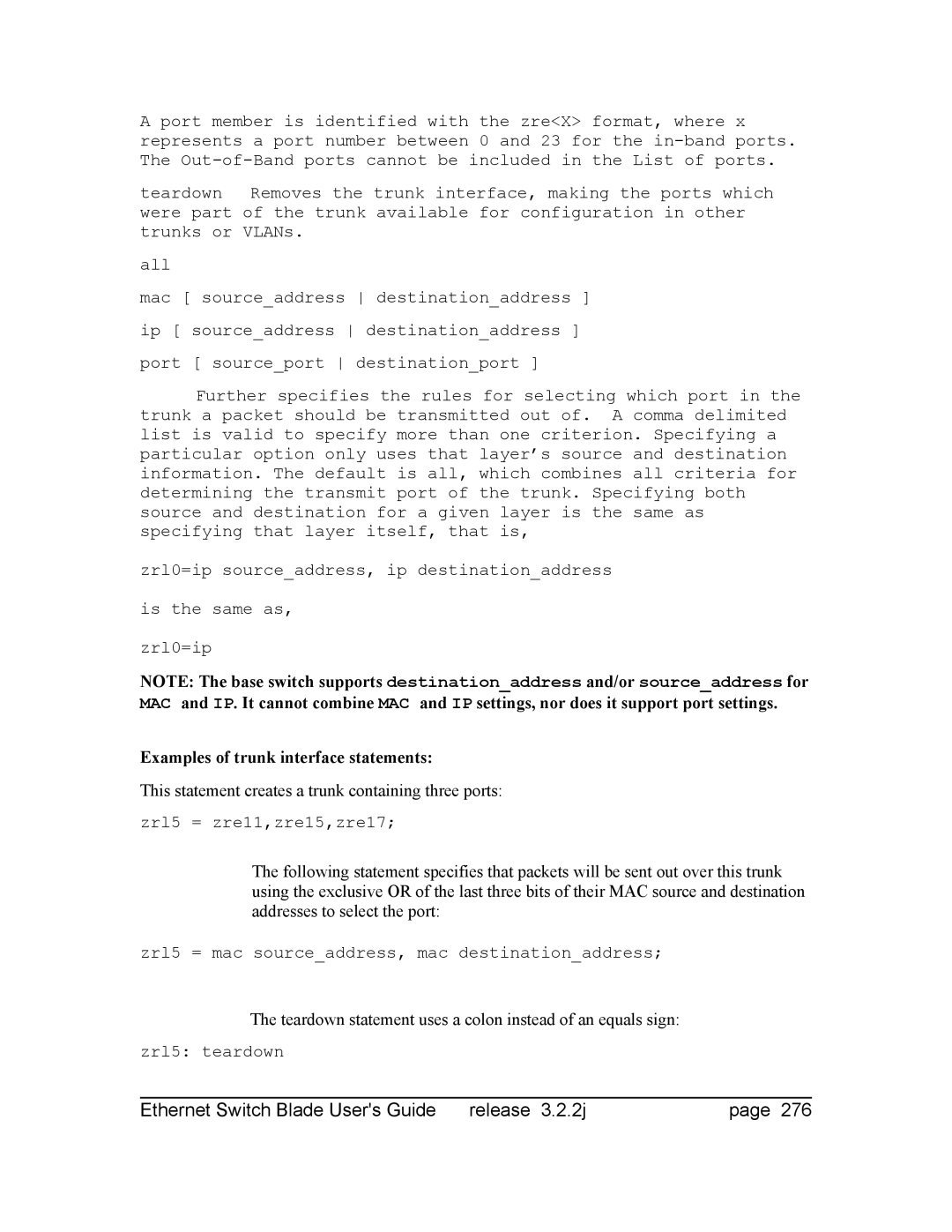 Znyx Networks bh5700 manual Examples of trunk interface statements 