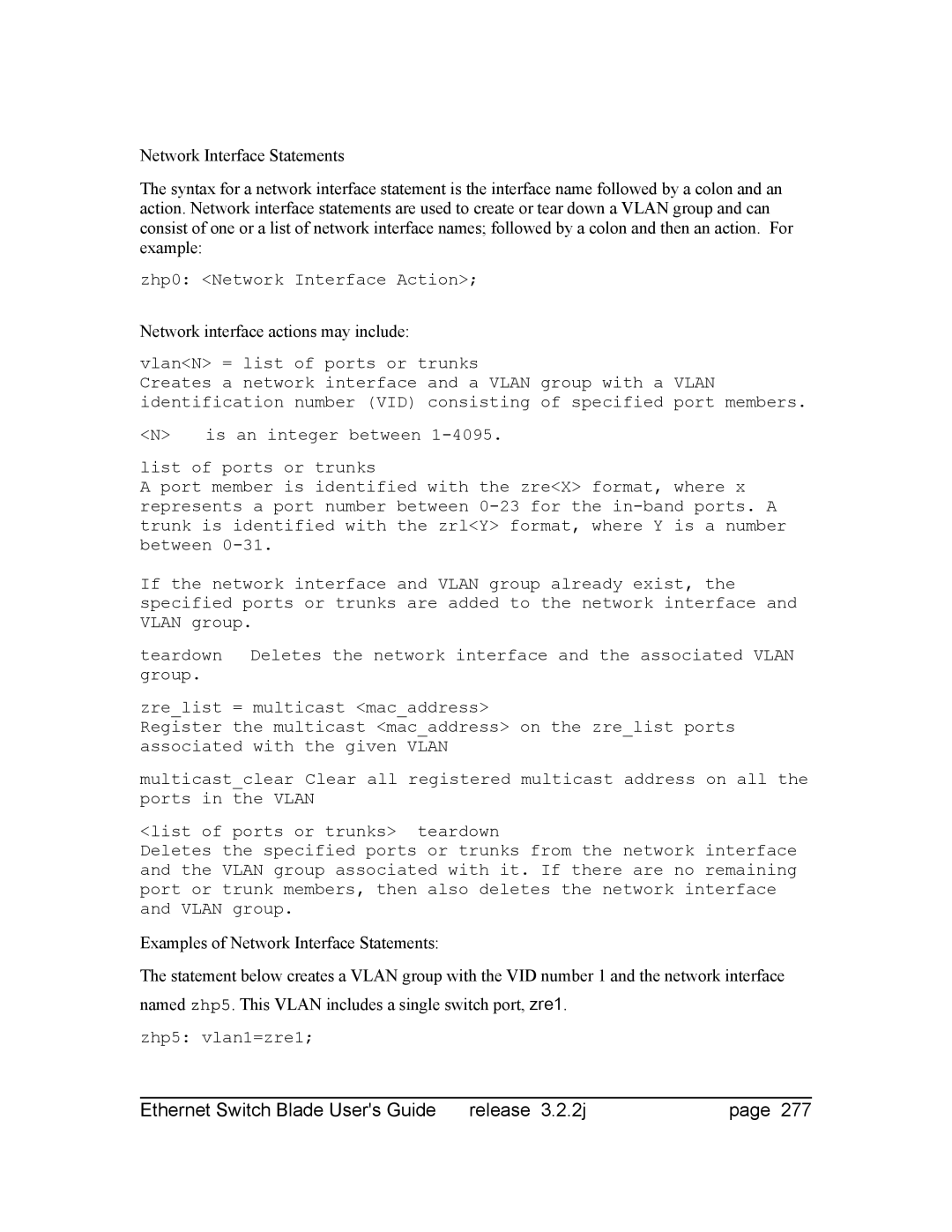 Znyx Networks bh5700 manual Network interface actions may include 