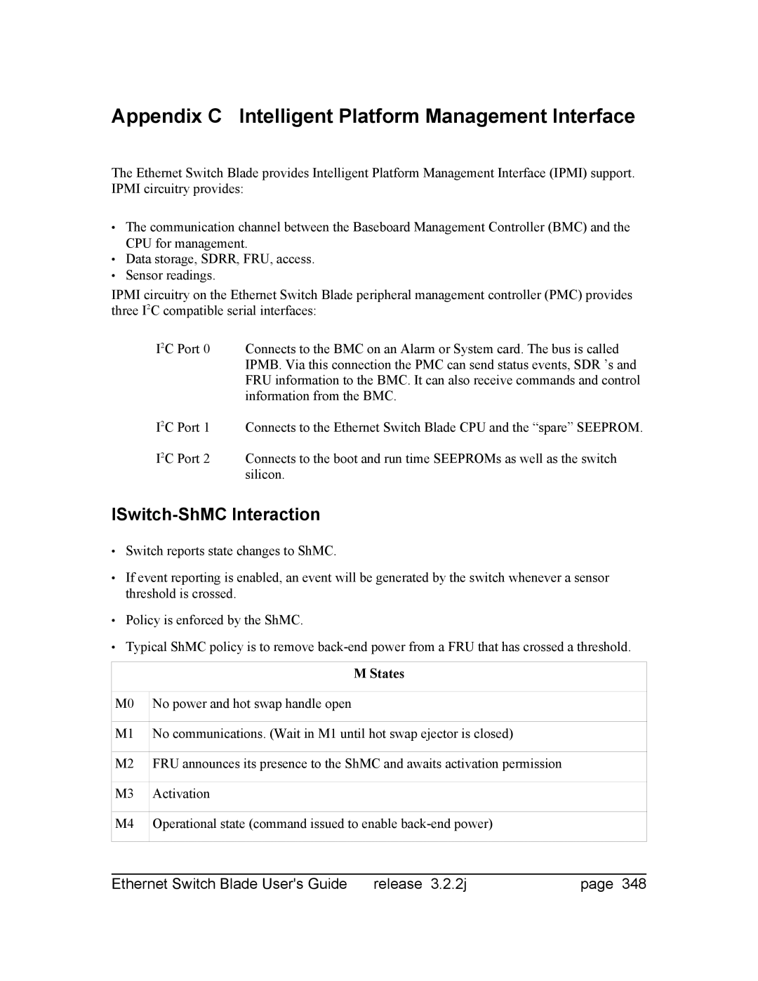 Znyx Networks bh5700 manual Appendix C Intelligent Platform Management Interface, ISwitch-ShMC Interaction, States 